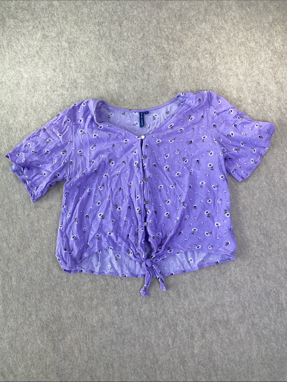 Fame Forever Purple Viscose Floral Tie Front Crop Blouse Medium Boho